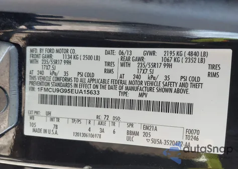 2014 Ford Escape Se from USA, damaged, VIN 1FMCU9G95EUA15633